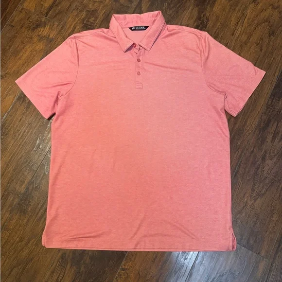Travis Mathew Men's Size 2XL Red Heathered Short Sleeve Golf Polo Shirt Logo - Picture 2 of 11